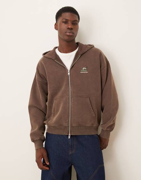 Abercrombie & Fitch - Sweat à capuche zippé à logo sur la poitrine - Marron - view 1