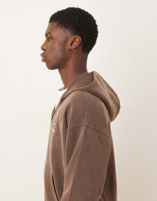 Abercrombie & Fitch - Sweat à capuche zippé à logo sur la poitrine - Marron, 4 de 5