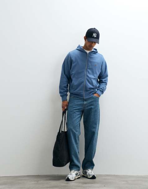 Abercrombie & Fitch - Sweat à capuche zippé avec logo emblématique - Bleu délavé - view 1
