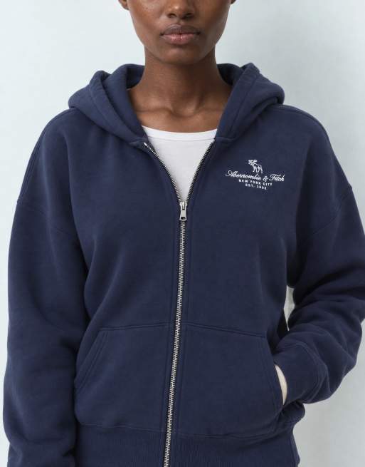 Abercrombie & Fitch sweat à capuche zippé avec logo poitrine bleu marine, 6 de 9