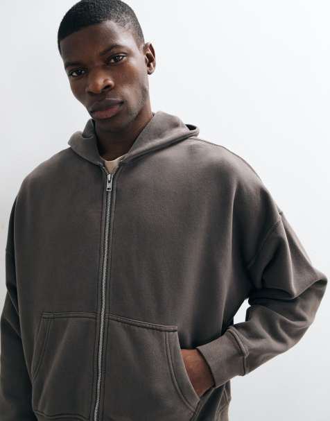 Abercrombie & Fitch sweat à capuche zippé essentiel gris délavé - view 1