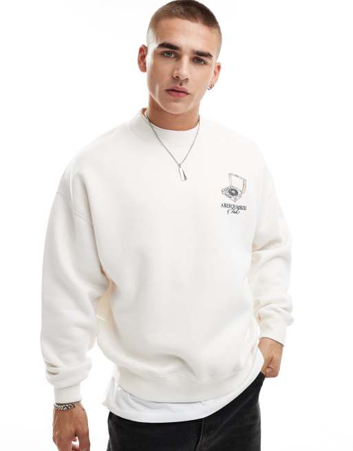 Abercrombie & Fitch - Sweat à logo tourne-disque - Blanc