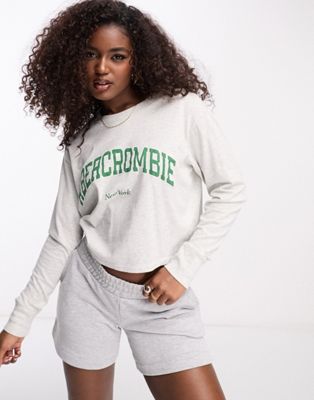 Abercrombie & Fitch cropped chest logo sweatshirt in grey - ASOS Price Checker