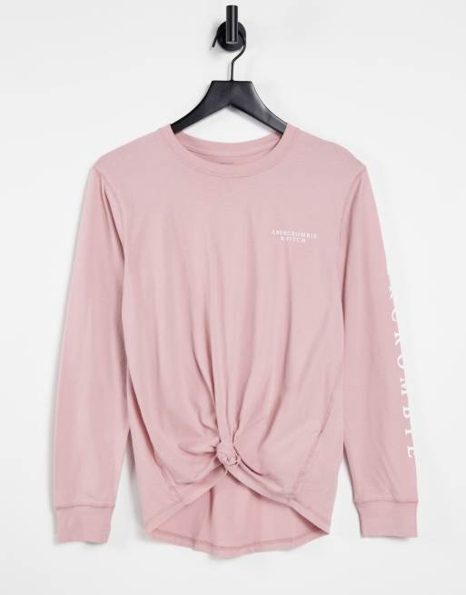 Abercrombie & Fitch - Sweat noué sur le devant à manches longues - Rose