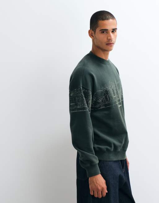 Abercrombie & Fitch sweat-shirt à col rond graphique vert délavé, 4 de 5