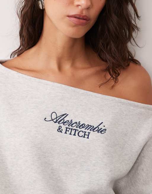 Abercrombie & Fitch sweat-shirt à épaules dénudées avec logo devant en gris, 3 de 4