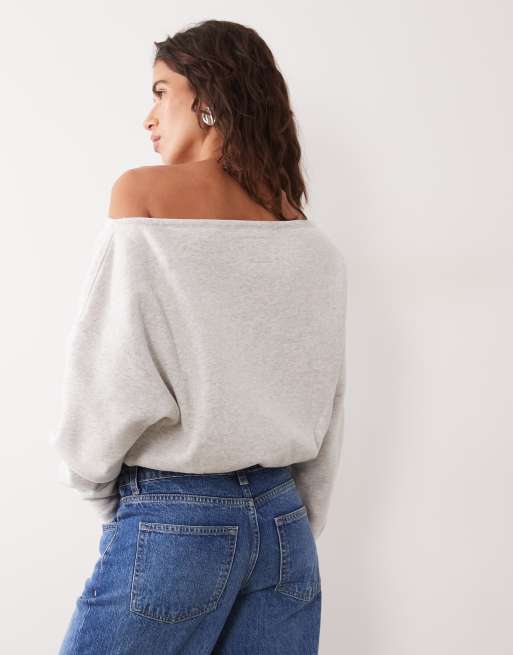 Abercrombie & Fitch sweat-shirt à épaules dénudées avec logo devant en gris, 4 de 4