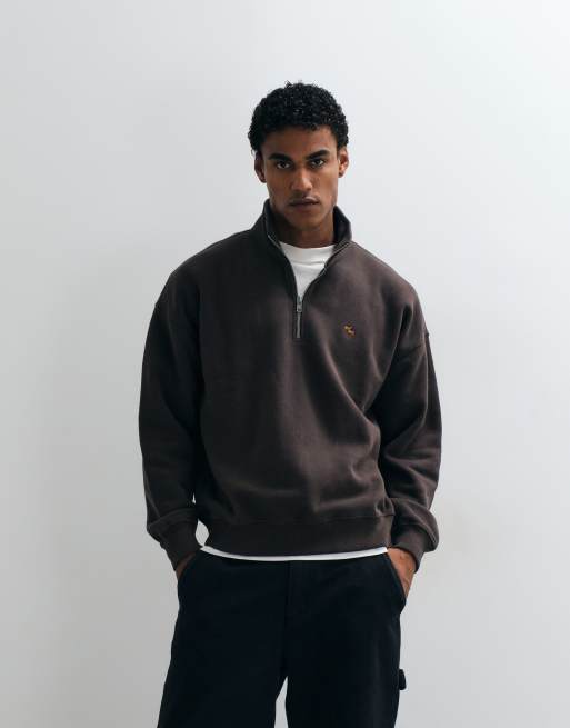 Abercrombie & Fitch sweat-shirt oversize à demi-zip avec logo icon marron, 2 de 5