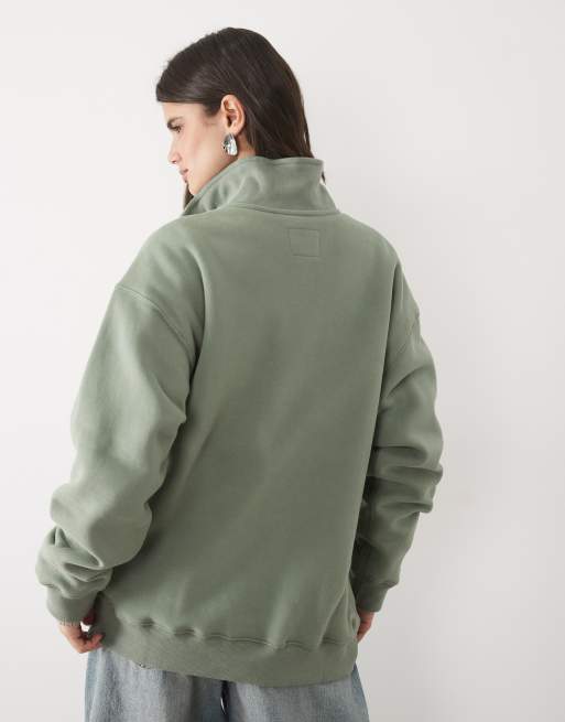 Abercrombie & Fitch sweat-shirt zippé 1/4 avec logo devant en kaki, 4 de 4