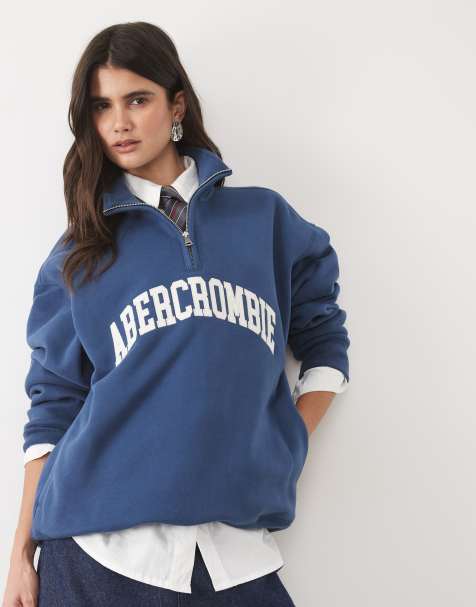 Abercrombie & Fitch sweat-shirt zippé 1/4 avec logo devant en marine - view 1