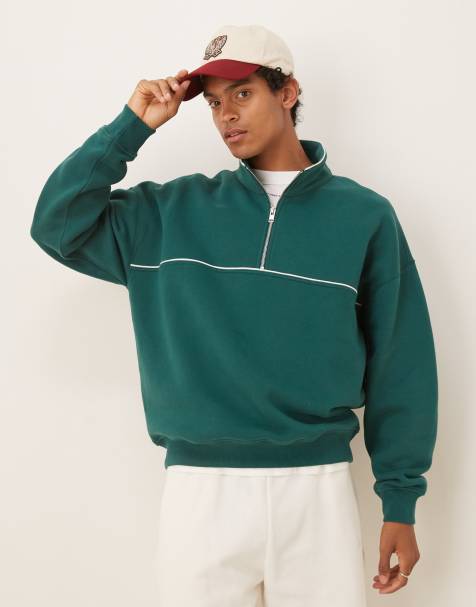 Abercrombie & Fitch – Sweatshirt in Grün mit halblangem Reißverschluss und Kontrastnaht - view 1