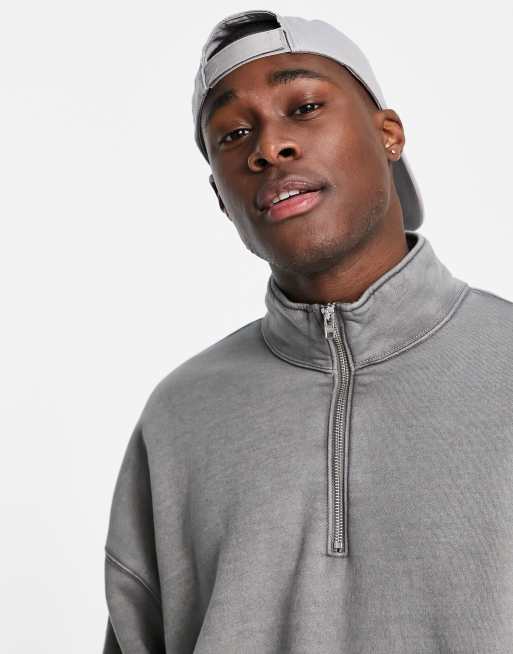Abercrombie & Fitch – Sweatshirt in Hellgrau mit Halbreißverschluss und 3D-Logo-Symbol, 3 von 4