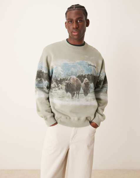 Abercrombie & Fitch – Sweatshirt in Hellgrün mit „National Parks Yellowstone“-Print - view 1