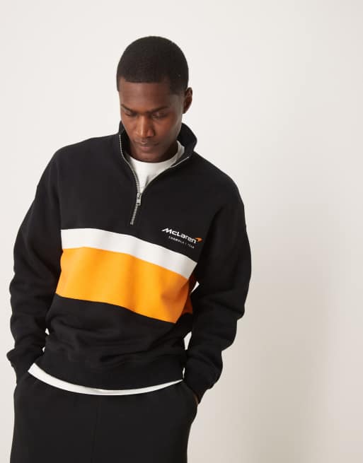 Abercrombie & Fitch – Sweatshirt in Schwarz mit kurzem Reißverschluss, Kragen und „Formula 1 McLaren“-Motiv