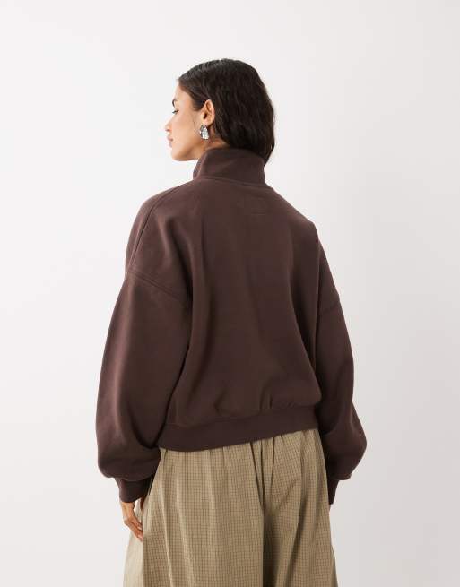 Abercrombie & Fitch sweatshirt med 1/4-dragkedja i brunt, 4 av 4