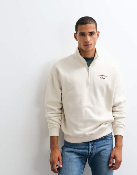 Abercrombie & Fitch sweatshirt med scriptlogga, oversized och 1/4-zip, i cream - view 1