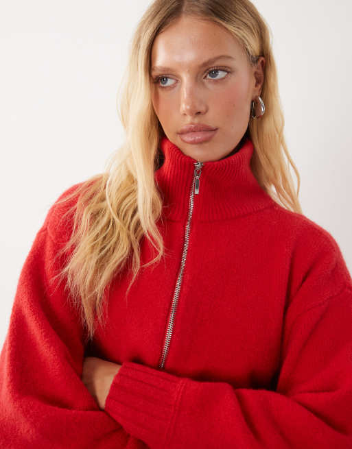 Abercrombie & Fitch sweatshirt met 1/4 rits in rood, 3 van 4