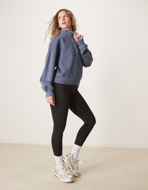 Abercrombie & Fitch - Sweatshirt met korte rits in indigo, 2 van 4