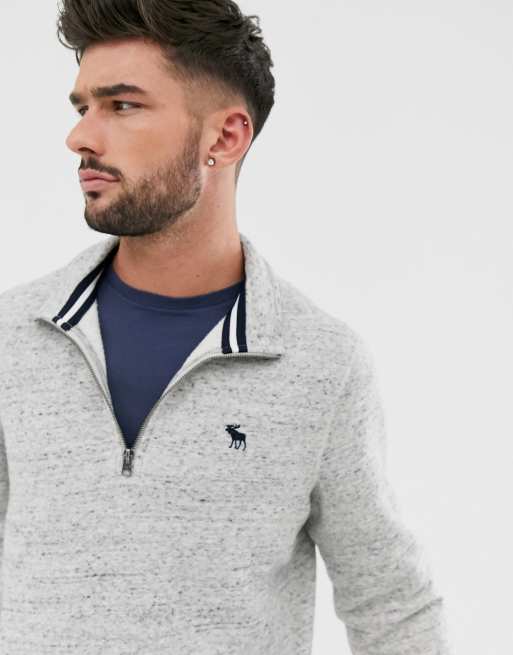 Abercrombie & Fitch - Sweatshirt met logo en korte rits in gemêleerd grijs, 3 van 4