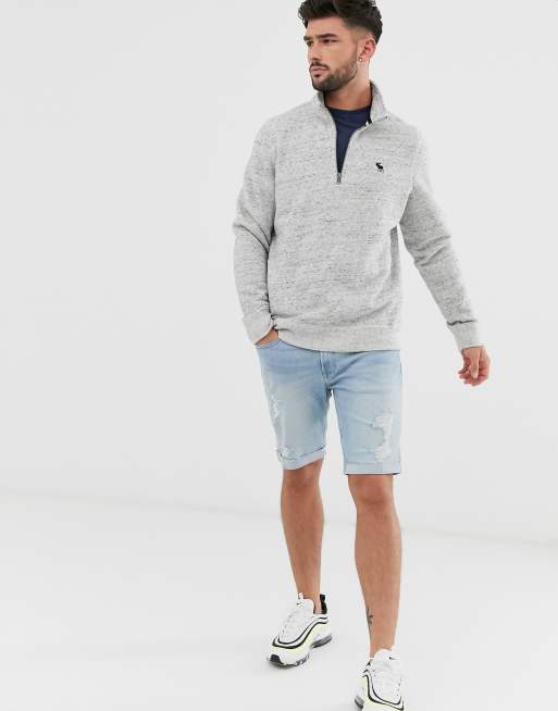 Abercrombie & Fitch - Sweatshirt met logo en korte rits in gemêleerd grijs, 4 van 4