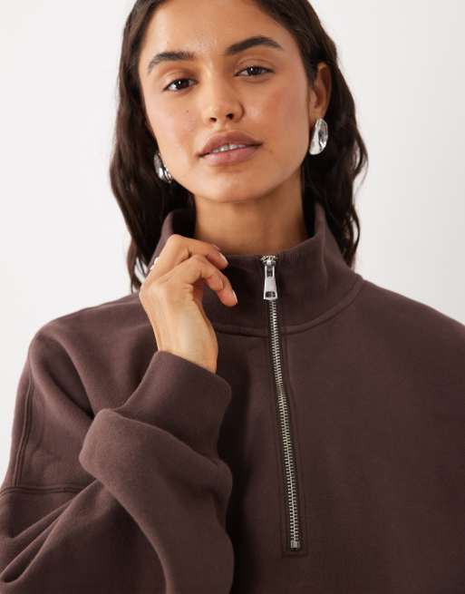 Abercrombie & Fitch Sweatshirt mit Viertelreißverschluss in Braun, 3 von 4