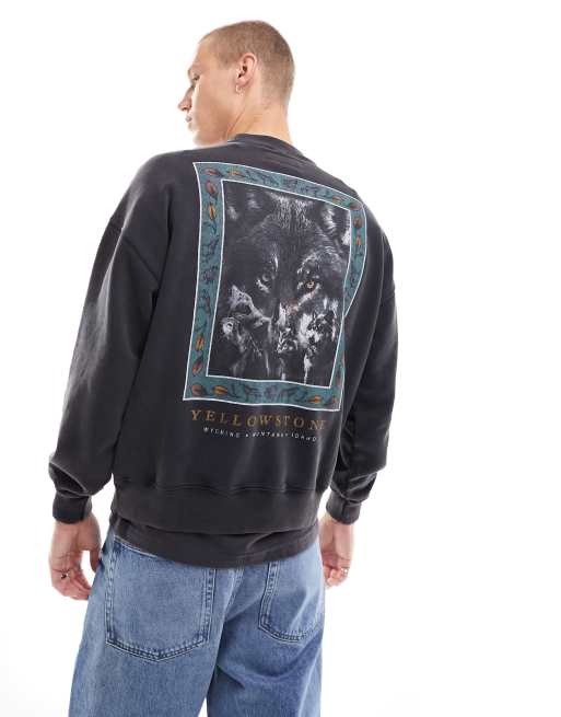 Abercrombie & Fitch – Sweatshirt mit „Yellowstone National Park“-Rückenaufdruck in verwaschenem Schwarz