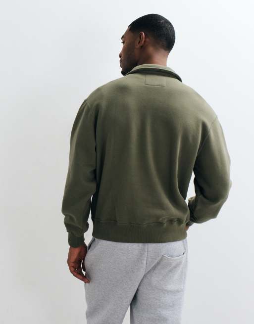 Abercrombie & Fitch sweatshirt zippé 1/4 kaki, 5 de 5