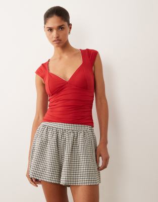 Abercrombie & Fitch Sweetheart Neck Top With Built-in Bra In Red