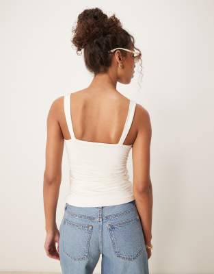 Abercrombie & Fitch Sweetheart Neckline Contrast Top In White