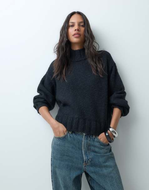 Abercrombie & Fitch sweter oversize z golfem w kolorze czarnym - view 1