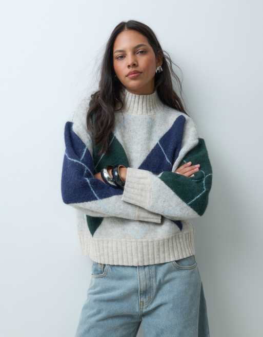Abercrombie & Fitch – Sweter oversize z golfem w romby, 4 z 5