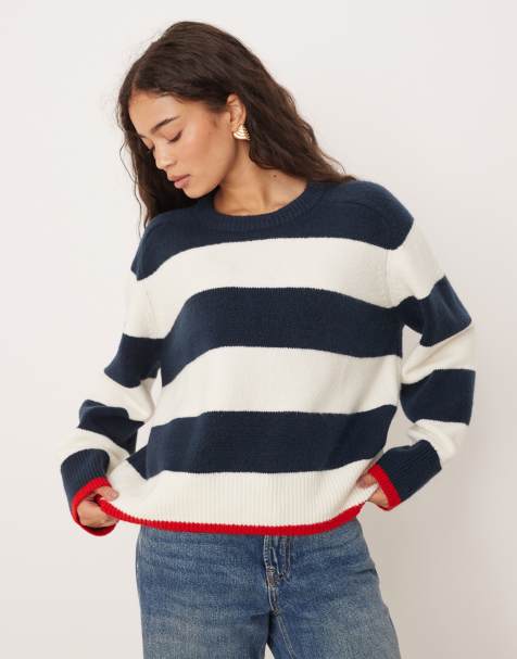 Abercrombie & Fitch – Sweter z okrągłym dekoltem w granatowe paski - view 1