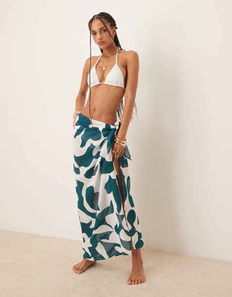Abercrombie & Fitch swim longline sarong in abstract blue print - view 1
