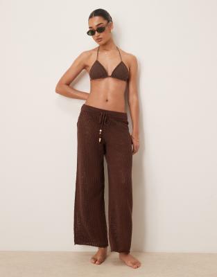 Abercrombie & Fitch Abercrombie & Fitch swim sheer knitted trouser in brown
