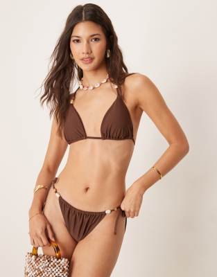 swim tie side bikini bottoms with bead detail in brown - part of a set