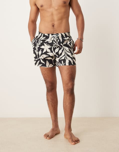 Abercrombie & Fitch swimwear 5"" short in mono leaf print - view 1