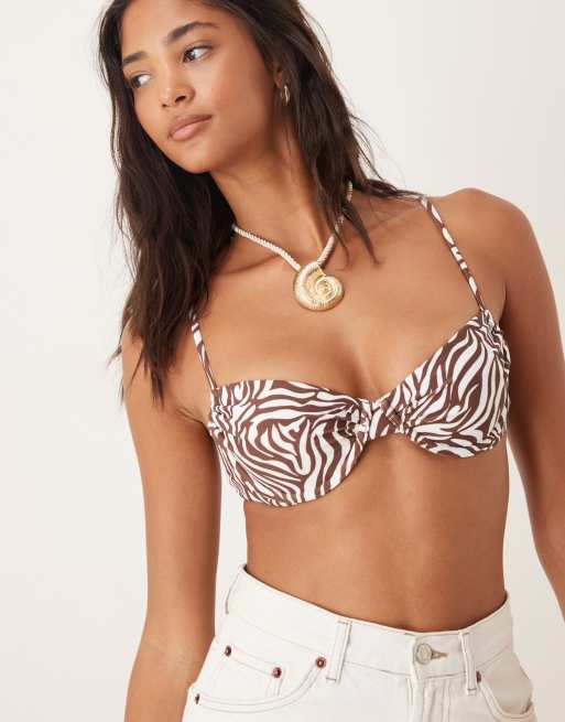 Abercrombie & Fitch swimwear ruched underwire bikini top in zebra print - part of a set