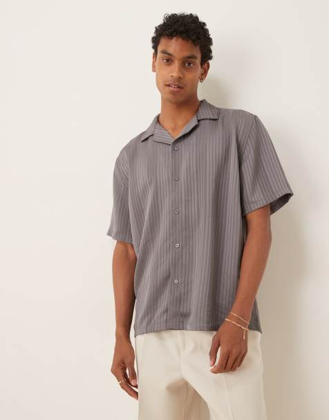Abercrombie & Fitch short sleeve brocade shirt in grey