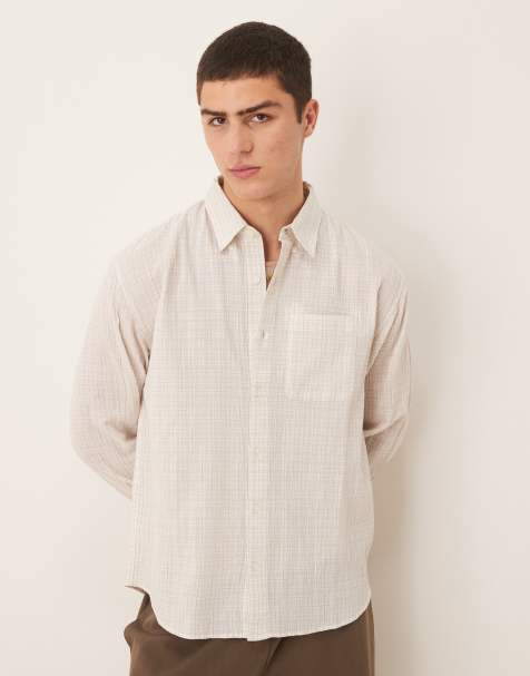 Abercrombie & Fitch long sleeve plaid shirt in grey check