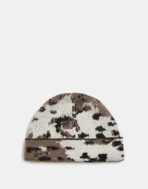 Abercrombie & Fitch – Szara krótka czapka beanie we wzór w krowie łaty