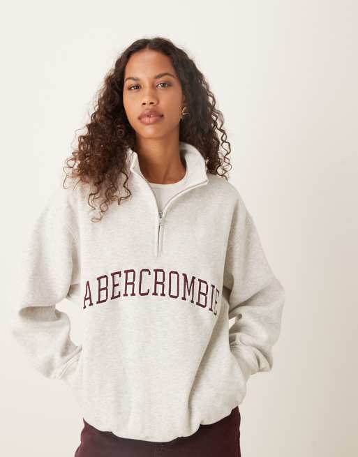 Abercrombie & Fitch – Szara polarowa bluza z logo z przodu i zapięciem na zamek pod szyją