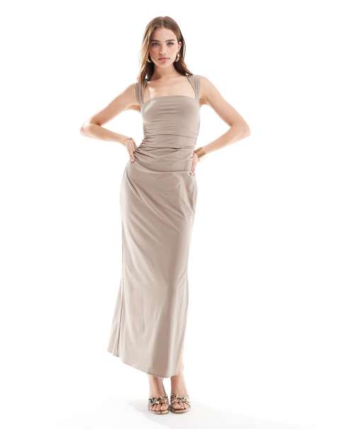 Abercrombie & Fitch – Szara sukienka maxi z dekoltem karo - view 1
