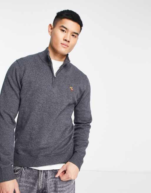 Abercrombie & Fitch – Szary sweter z logo i zamkiem pod szyją