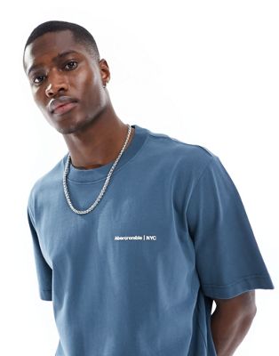 Abercrombie & Fitch microscale trend front and back logo t-shirt in mid blue - ASOS Price Checker