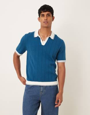 Abercrombie & Fitch - T-shirt à manches courtes et col polo style tennis - Bleu