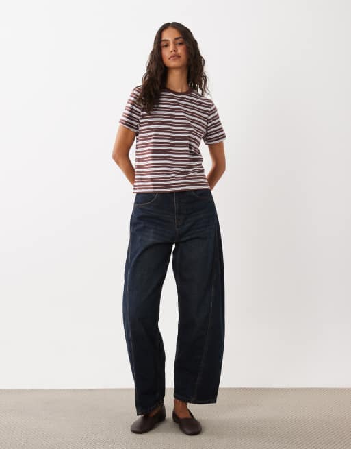 Abercrombie & Fitch T-shirt a maniche corte aderente a righe marroni e blu, 2 di 4