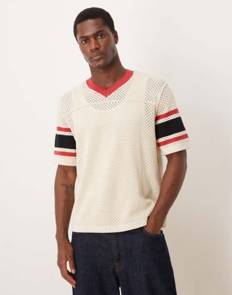 Abercrombie & Fitch - T-shirt a maniche corte in maglia color crema con righe rétro - view 1