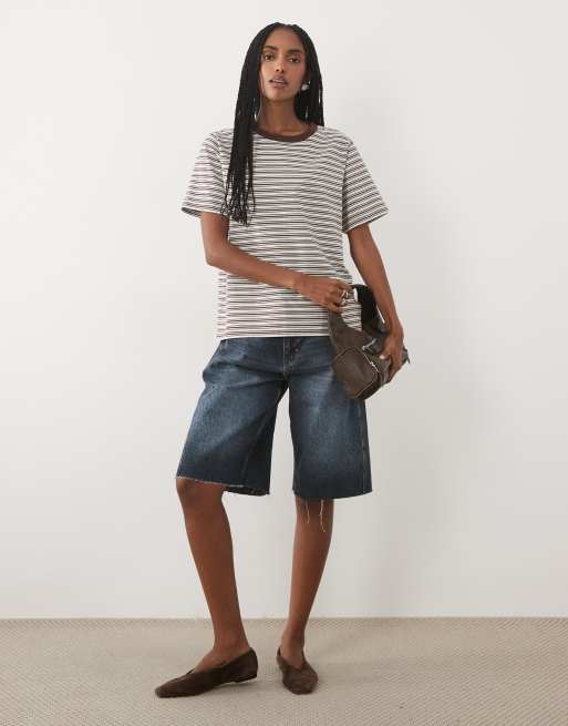 Abercrombie & Fitch - T-shirt a maniche corte marrone e crema a righe, 2 di 4
