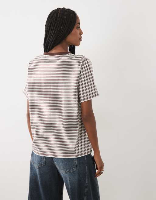 Abercrombie & Fitch - T-shirt a maniche corte marrone e crema a righe, 4 di 4