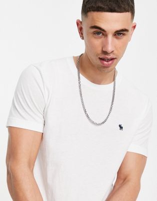Homme Abercrombie & Fitch - T-shirt à ourlet incurvé et logo emblématique - Blanc